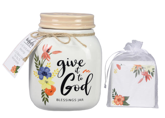 Ceramic Floral Give It To God Blessing Jar