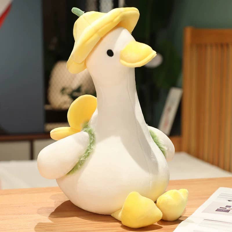 14" Sitting Duck with Hat Plush: Purple Hat