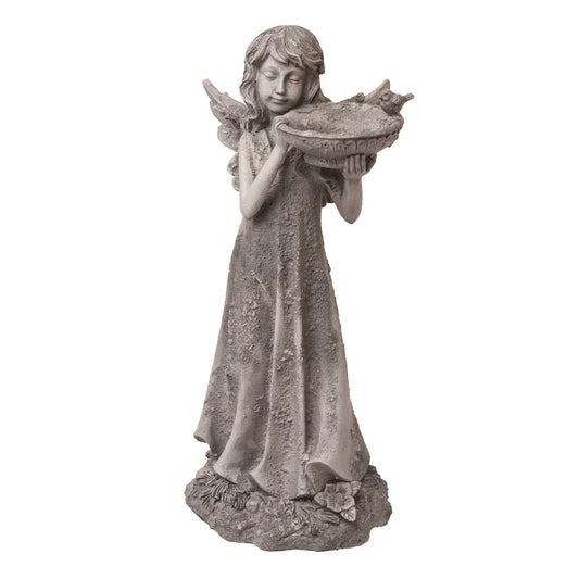 SALE Resin 17" Gray Spring Angel Birdbath Garden Decor