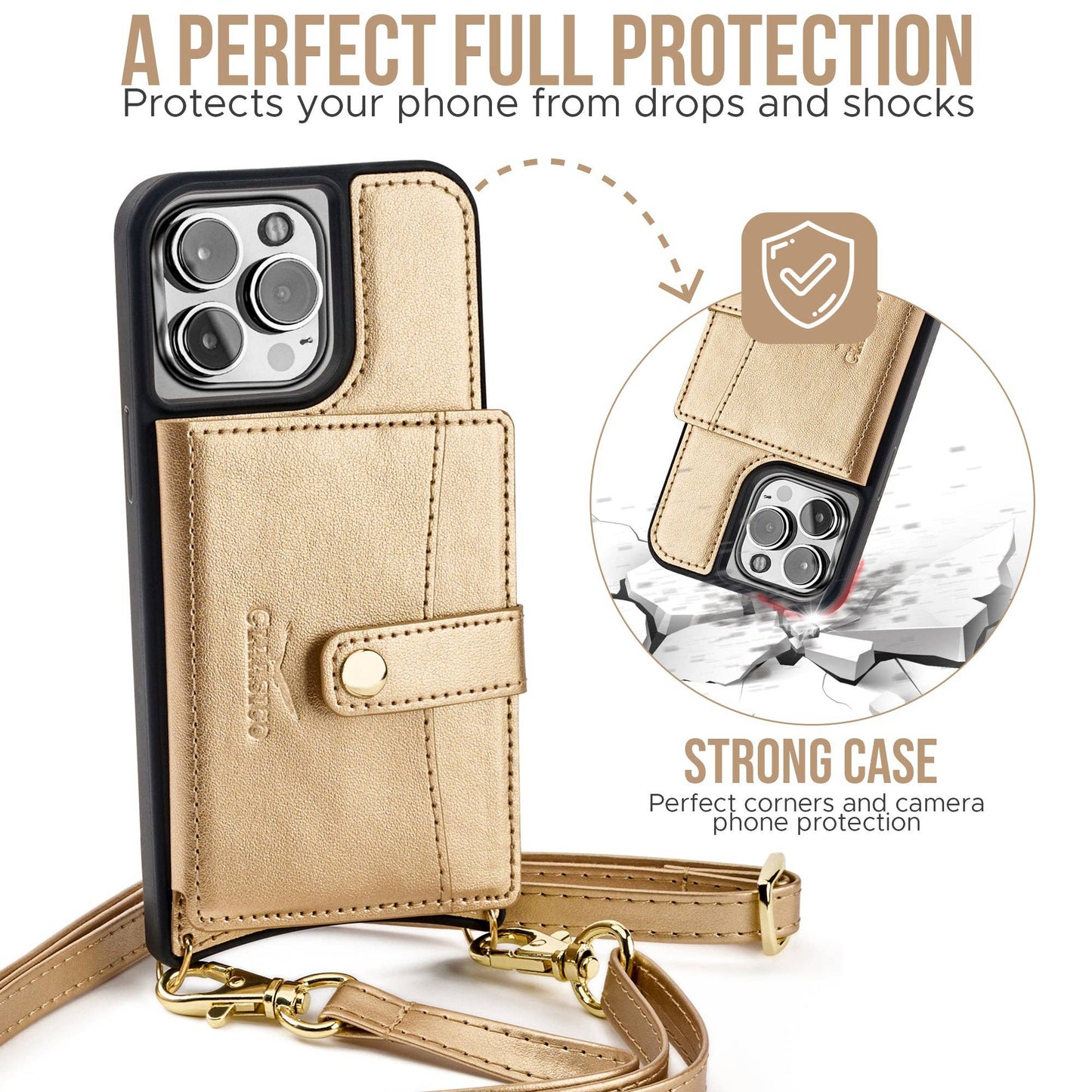 IPhone 13 - Crossbody Cell Phone Faux Leather Wallet w/Credi: Coffee