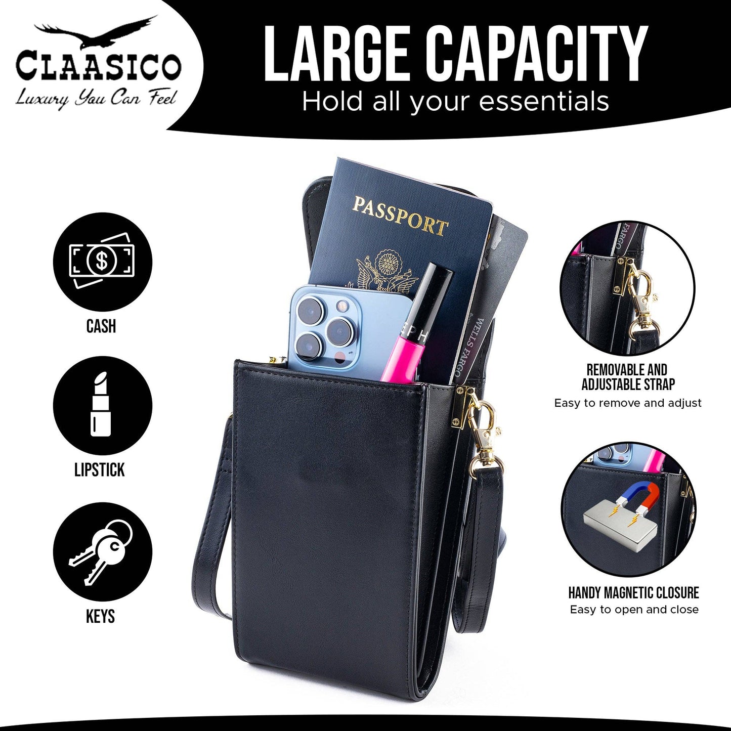 Crossbody Phone Wallet - Sleek and Compact Design: Nevy Blue