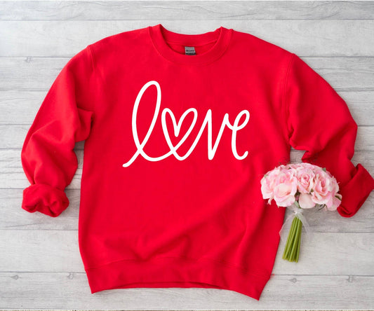 Love Valentine day Sweatshirt, VDay Script Loopty Love heart: L / Red Pocket
