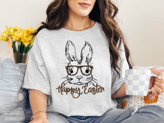 Happy Easter Bunny with Glasses: Ash Grey / Sublimation / Large