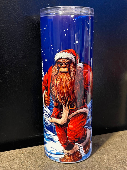 Santa Squatch Christmas scene tumbler 20 oz
