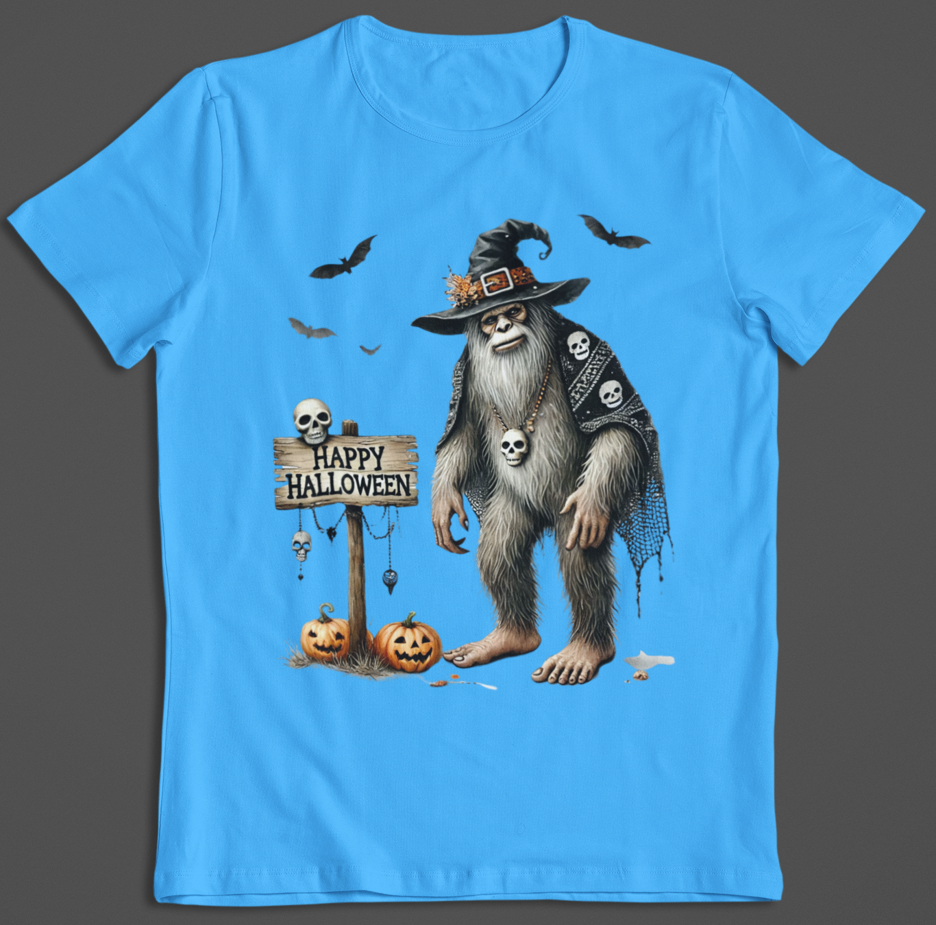 Witch Bigfoot Halloween tshirt (blue): XL
