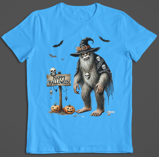Witch Bigfoot Halloween tshirt (blue): XL