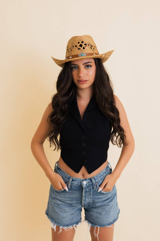 Eco Friendly Western Girl Woven Raffia Cowboy Hat 🤠