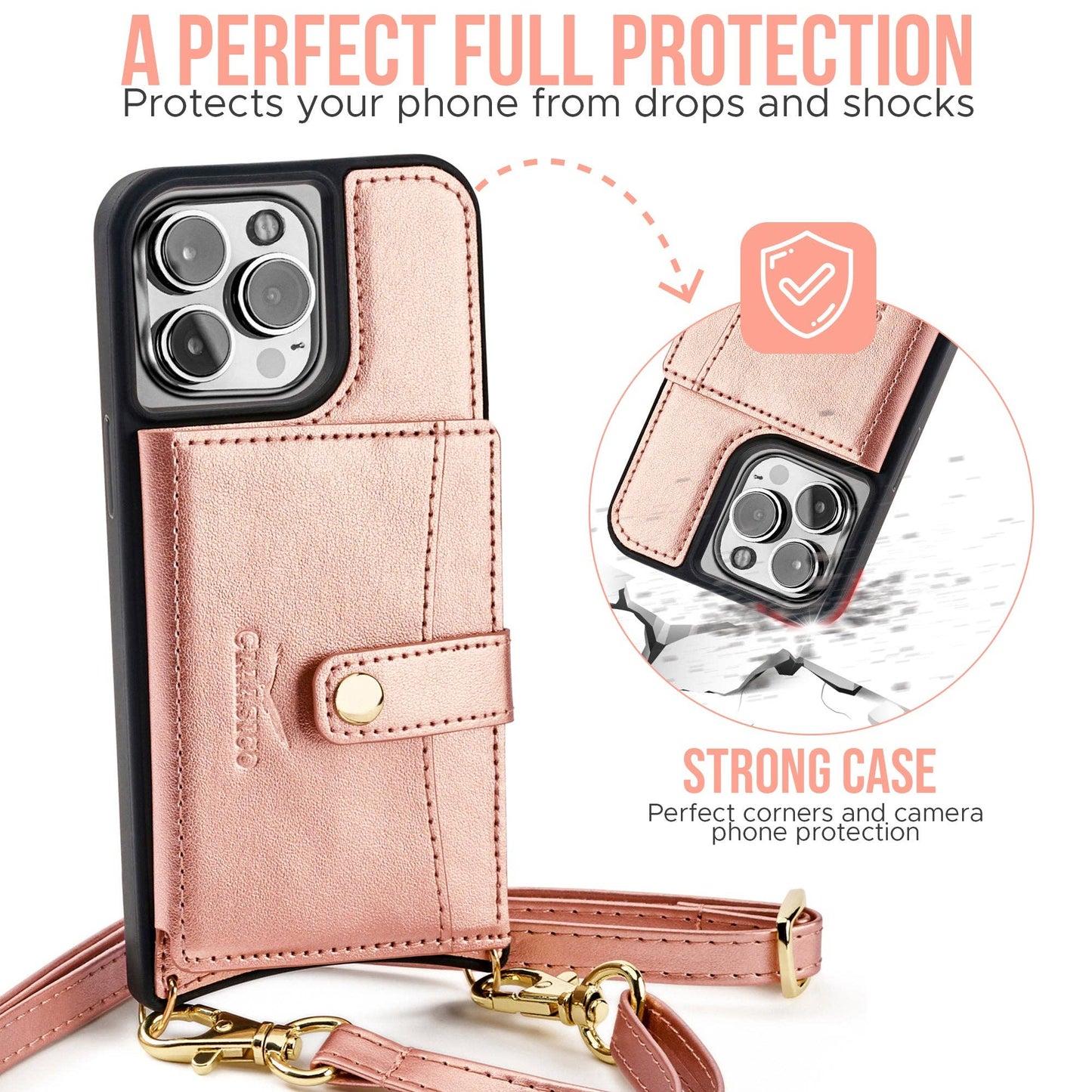 IPhone 13 - Crossbody Cell Phone Faux Leather Wallet w/Credi: Coffee