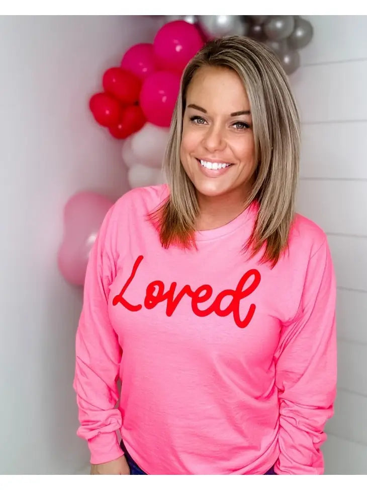 Loved Neon Pink Long Sleeve Graphic Tee