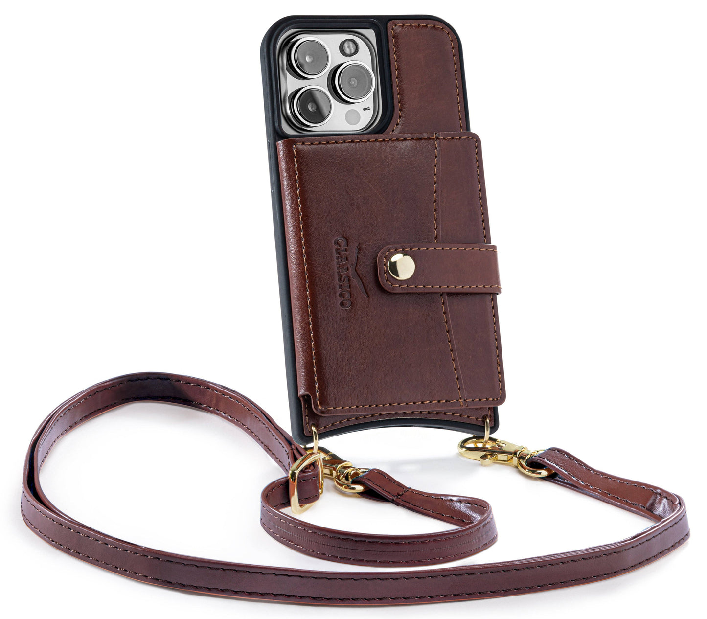 IPhone 13 - Crossbody Cell Phone Faux Leather Wallet w/Credi: Rose Gold