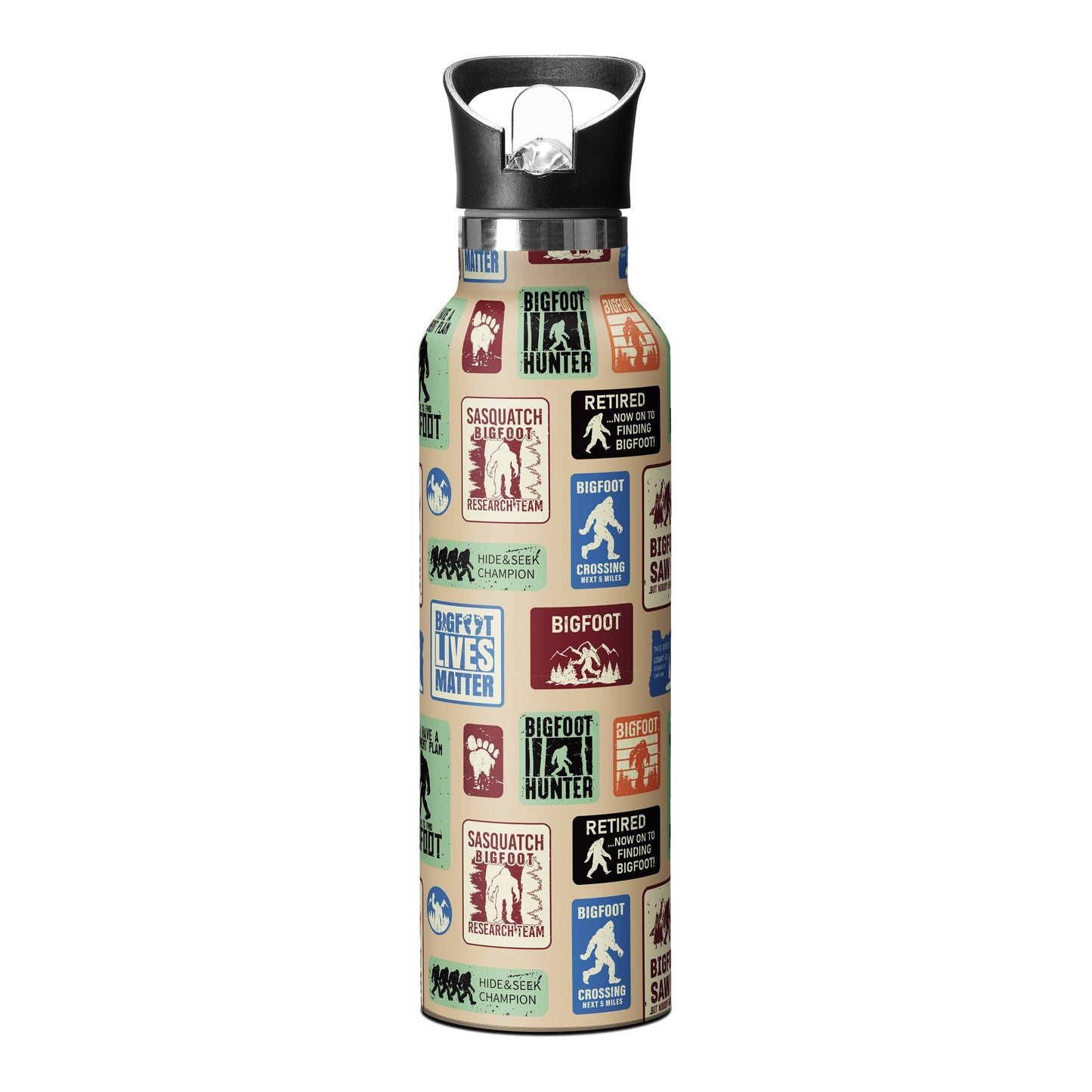 OEELINN Bigfoot Warning Sign 25oz Bottle – Retro Distressed Adventure Design