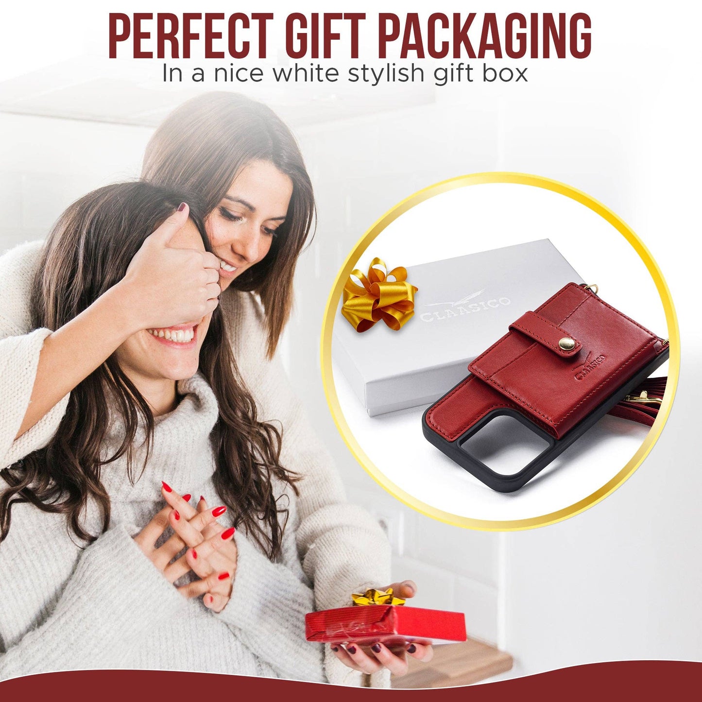 IPhone 13 - Crossbody Cell Phone Faux Leather Wallet w/Credi: Burgundy