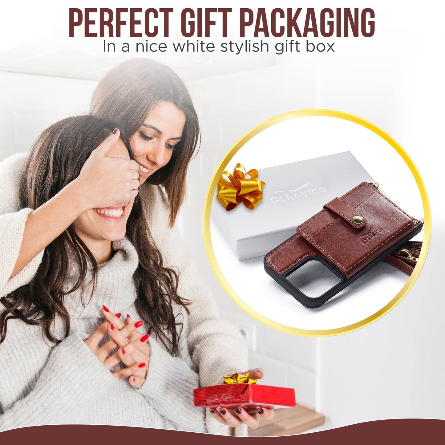 IPhone 13 - Crossbody Cell Phone Faux Leather Wallet w/Credi: Burgundy