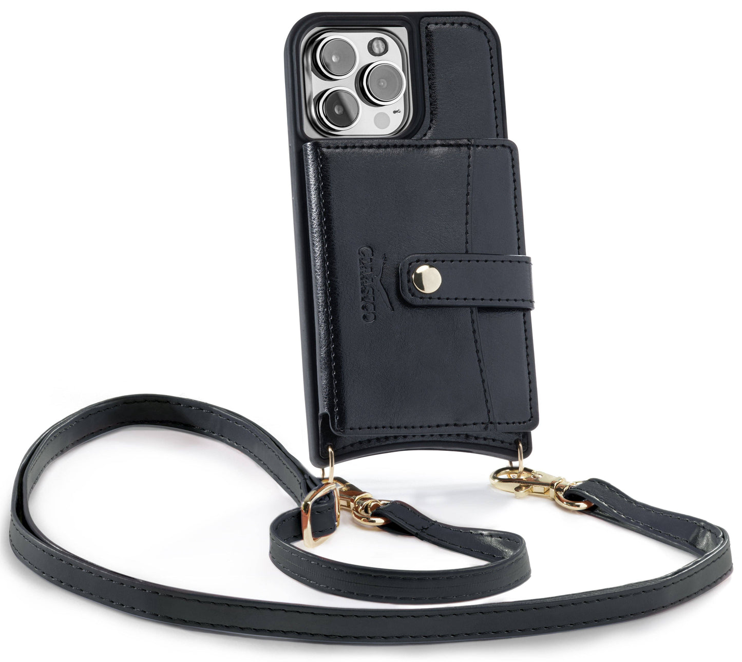 IPhone 13 - Crossbody Cell Phone Faux Leather Wallet w/Credi: Rose Gold