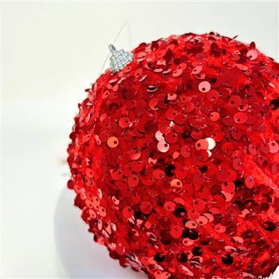 FABULOUS FUR SEQUIN BALL ORNAMENT - RED 6"