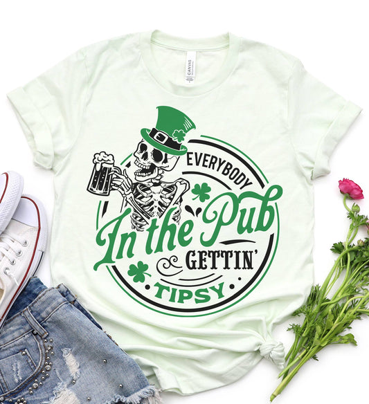 St. Pattys Everybody In The Pub Sublimation Tees: Citron / XL Unisex