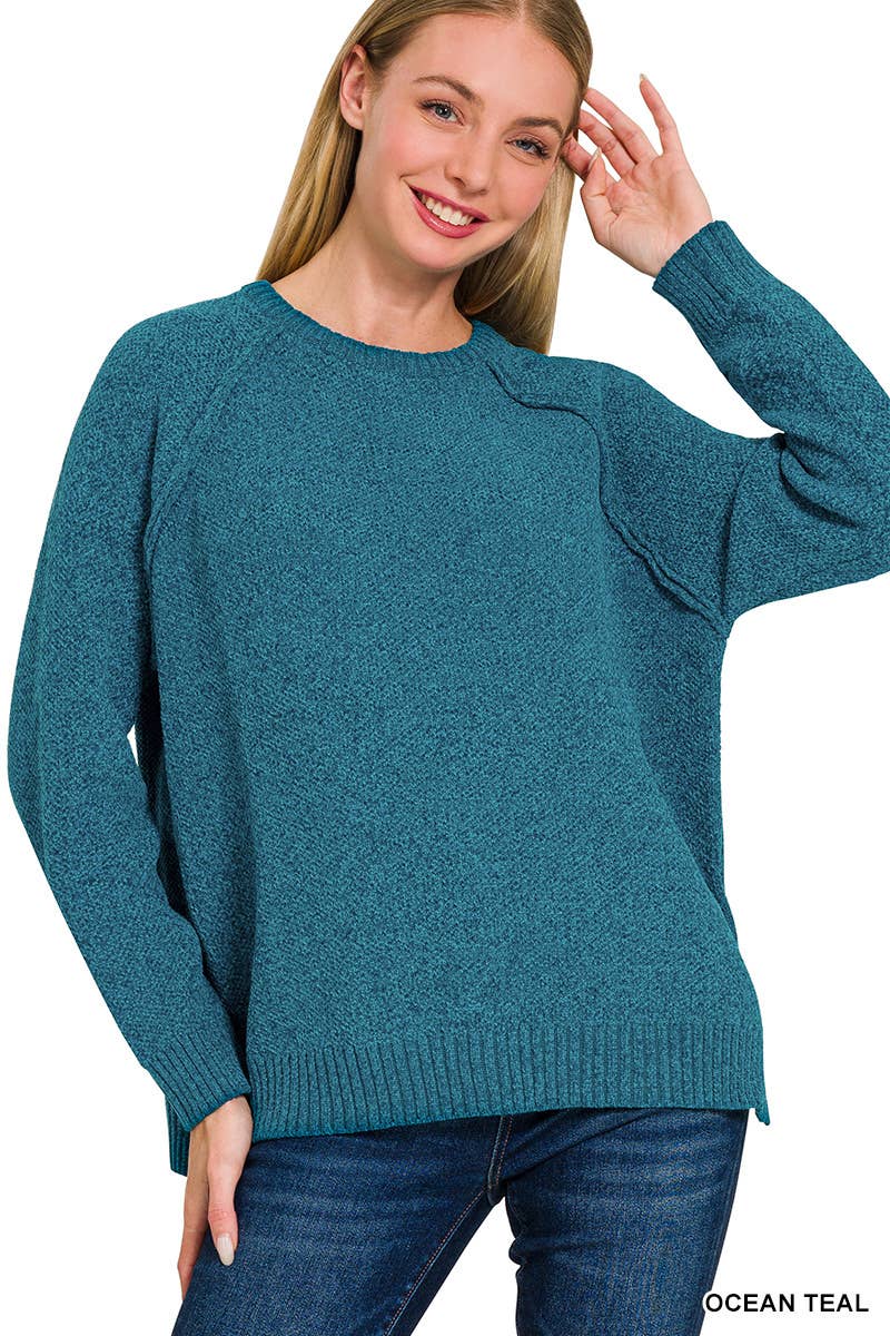 Raglan Chenille Sweater: DK GREEN / 2-2-2 (S-M-L)