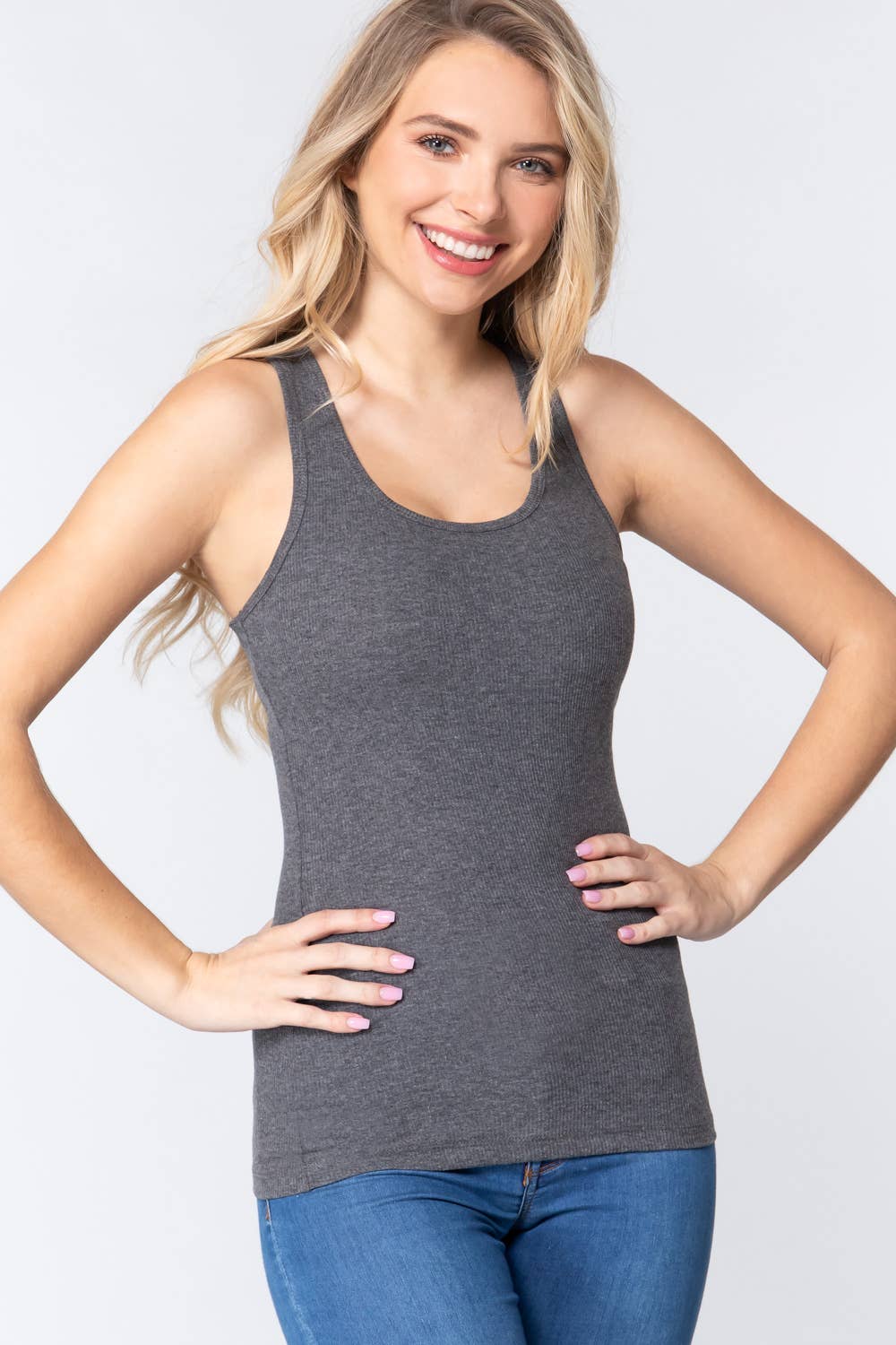 Racerback Rib Knit Tank Top     : Hgy-H Grey / L