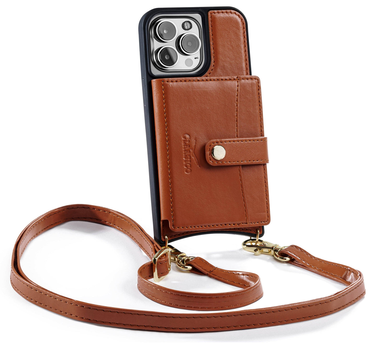 IPhone 13 - Crossbody Cell Phone Faux Leather Wallet w/Credi: Black