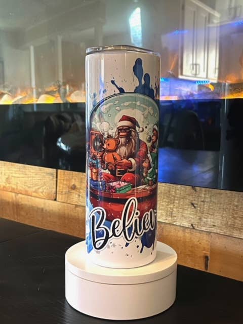 Santa Squatch Snow Globe Christmas scene tumbler 20 oz