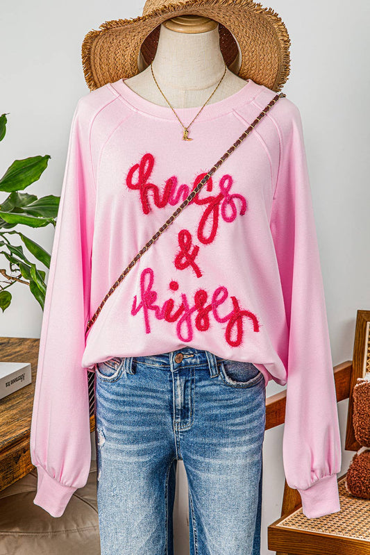Valentine Hugs and Kisses Pop Up Embroidered Sweatshirt