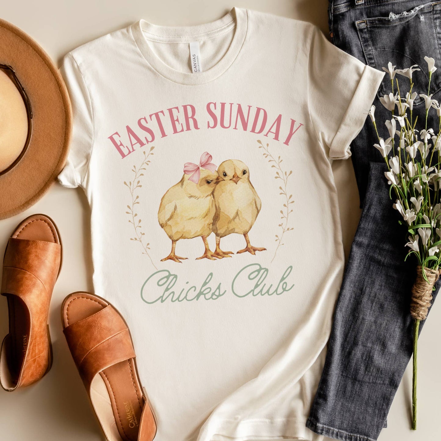Easter Sunday Chicks Club T-Shirt Easter Chicks Tees: Peach / XL