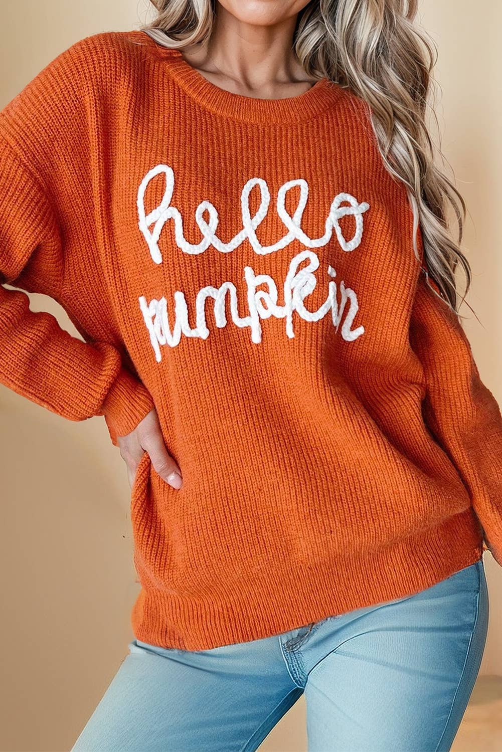 Graphic * Hello Pumpkin Letter Knit Sweater | S-2XL: As shown / Missy / M