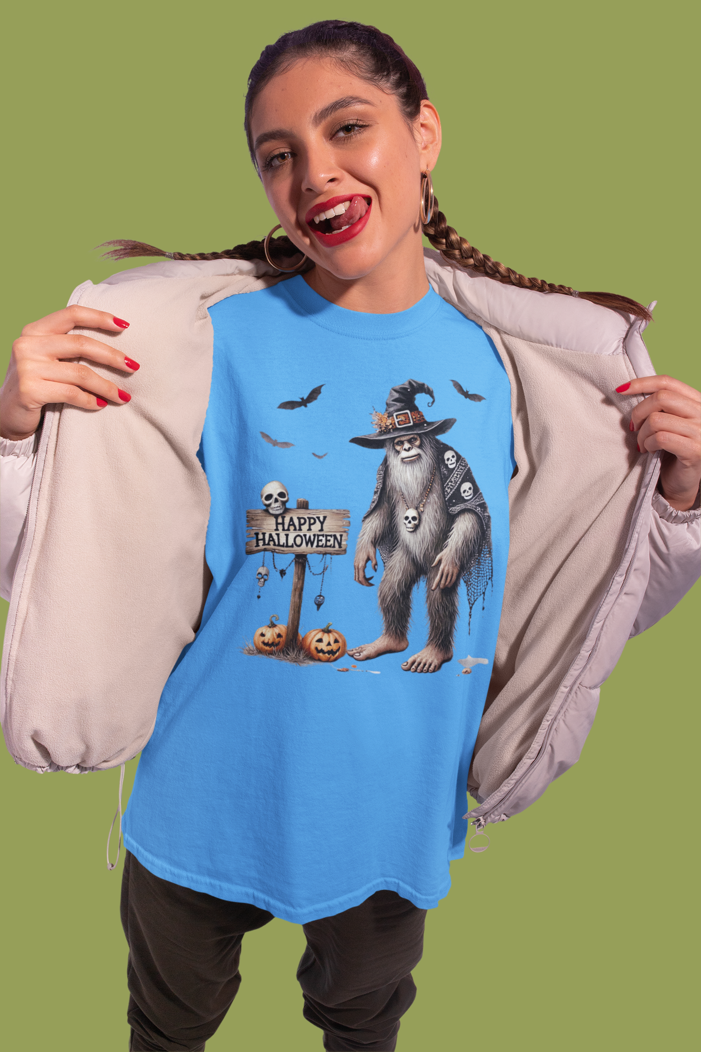Witch Bigfoot Halloween tshirt (blue): Youth Med