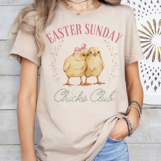 Easter Sunday Chicks Club T-Shirt Easter Chicks Tees: Peach / XL
