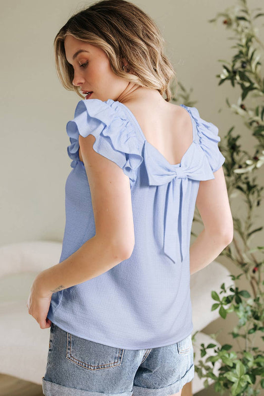 Textured Bow Knot Frilled Butterfly Sleeve Blouse | 3 Colors: Beau Blue / S
