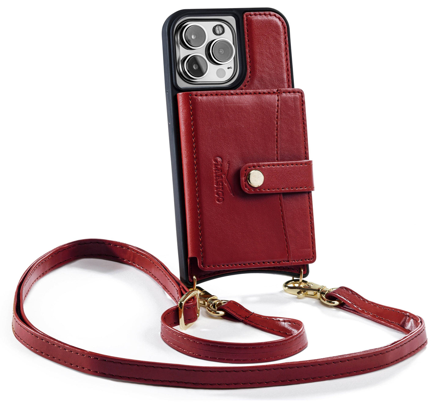 IPhone 13 - Crossbody Cell Phone Faux Leather Wallet w/Credi: Coffee