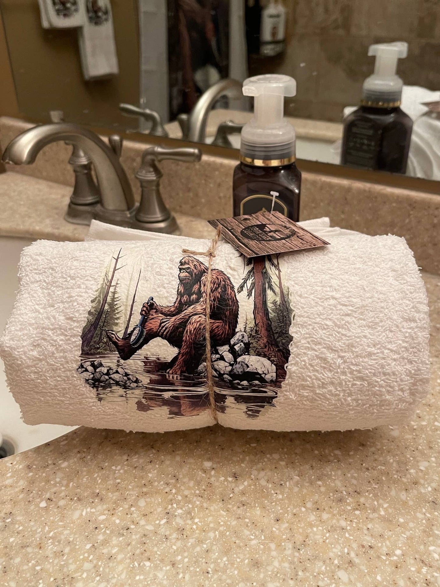 Bathing Bigfoot wash rag, hand towel, bath towel 3 piece set