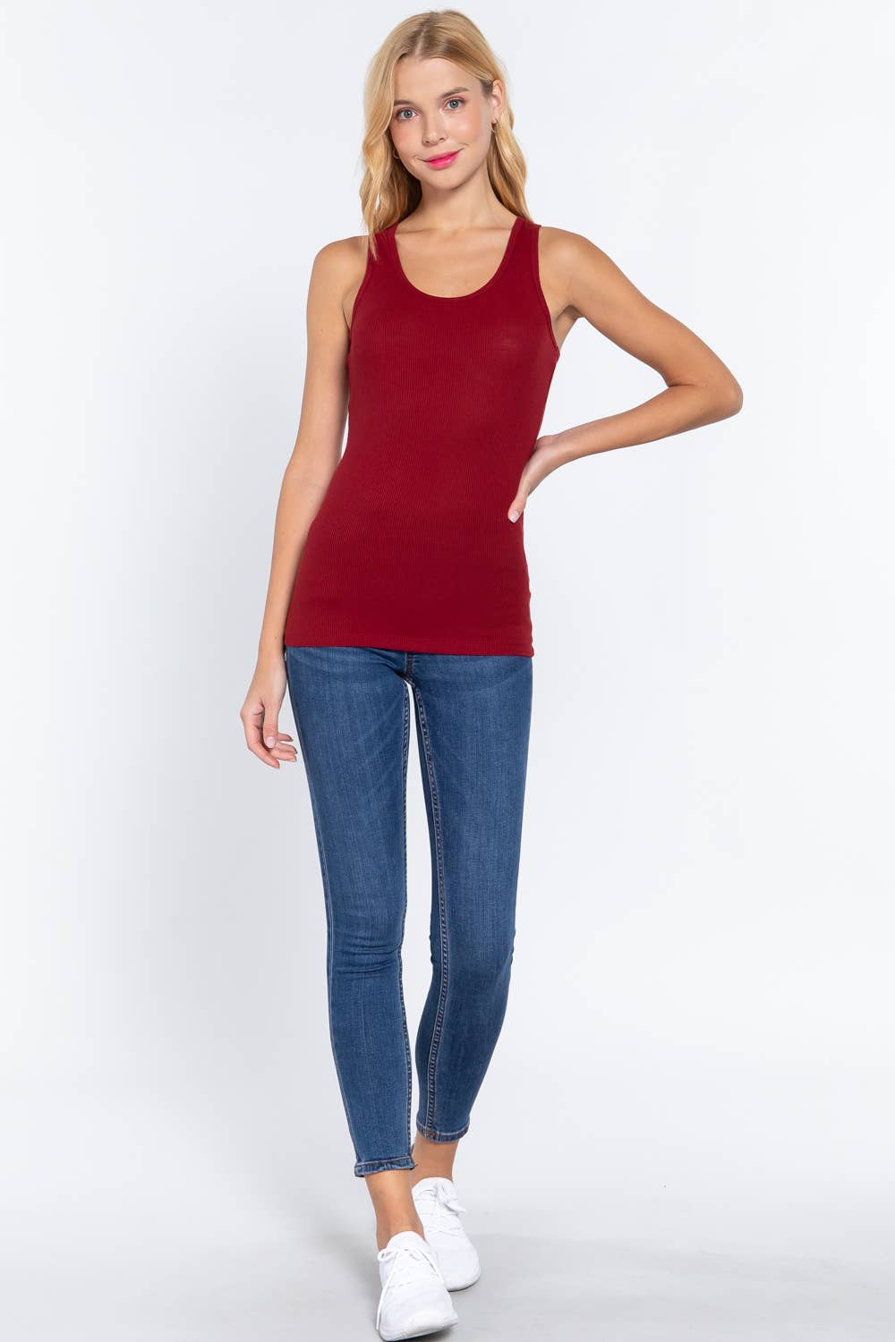 Racerback Rib Knit Tank Top     : BRG-wine / L
