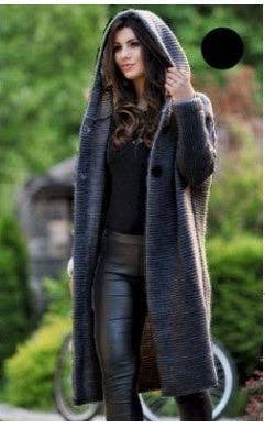 Button Hooded Solid Color Sweater Coat Cardigan NG5135: Dark Gray / L