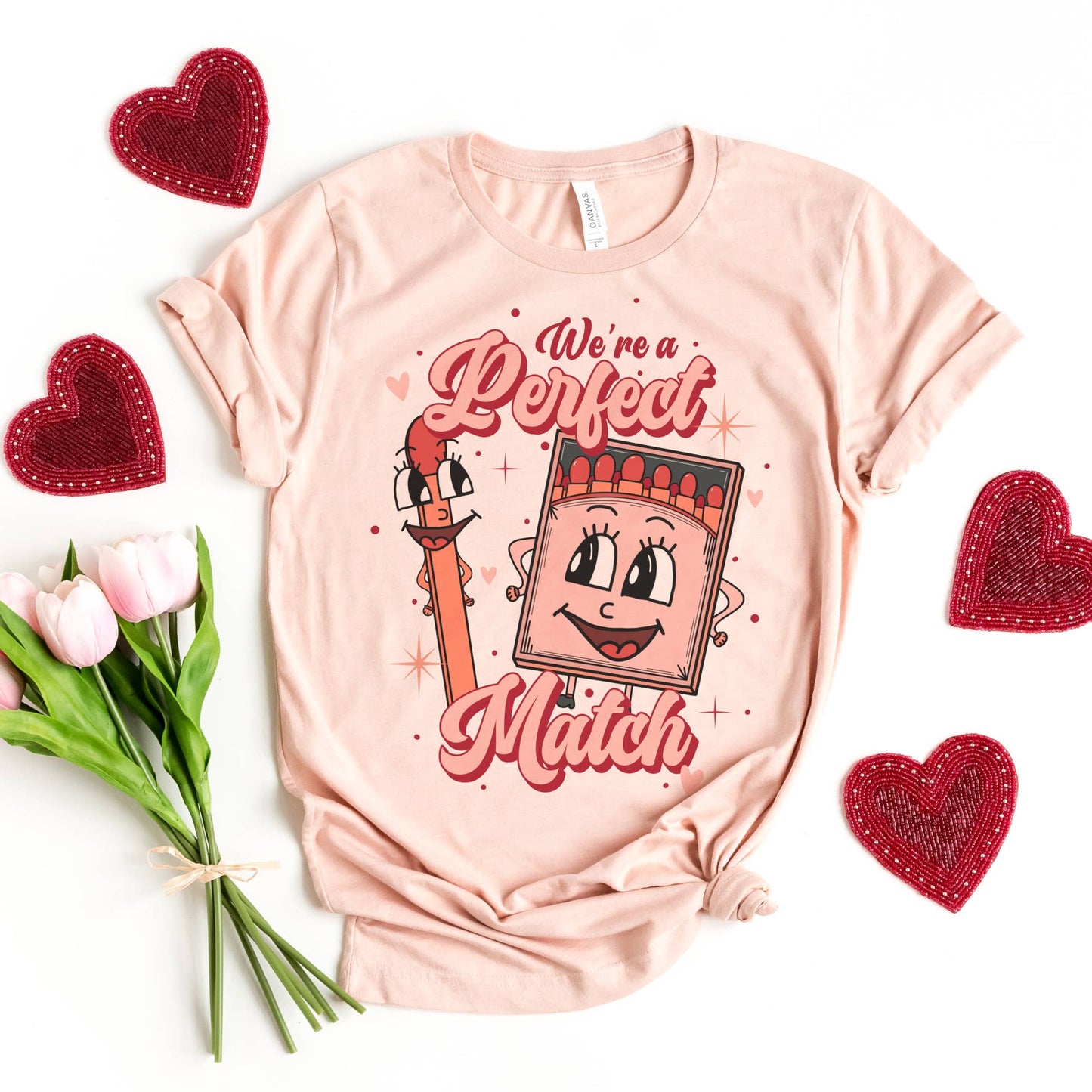 Perfect match and matchbox valentineTee  by Party On Designs: Peach / XL Unisex