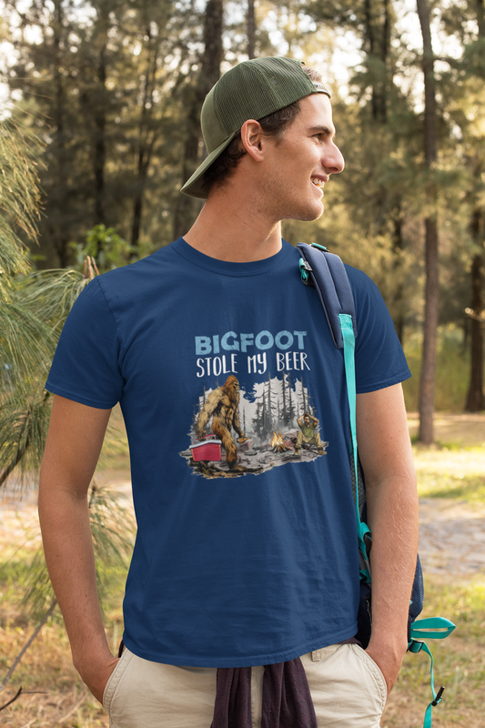Bigfoot stole my beer t-shirt (navy blue): Sm