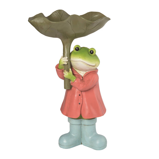 SALE Resin 14" Green Spring Frog  Lilly Pad Bird Bath Decor