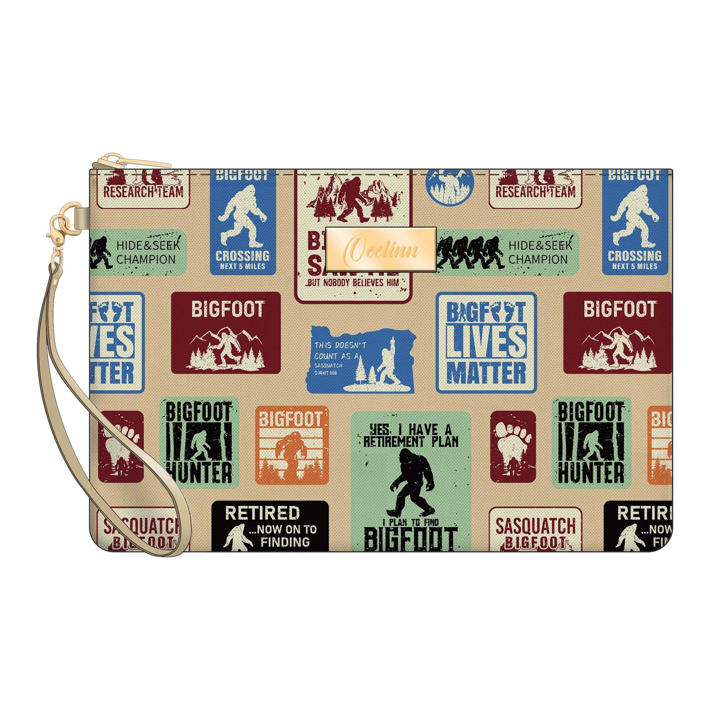 OEELINN Custom Logo Zip Pouch Wristlet with Bigfoot Design