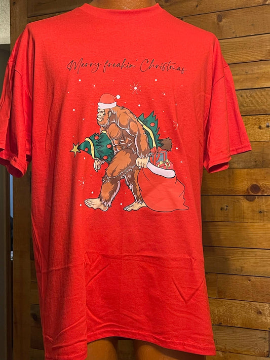 Bigfoot Merry Freakin' Christmas t-shirt (red): Sm / Long sleeve